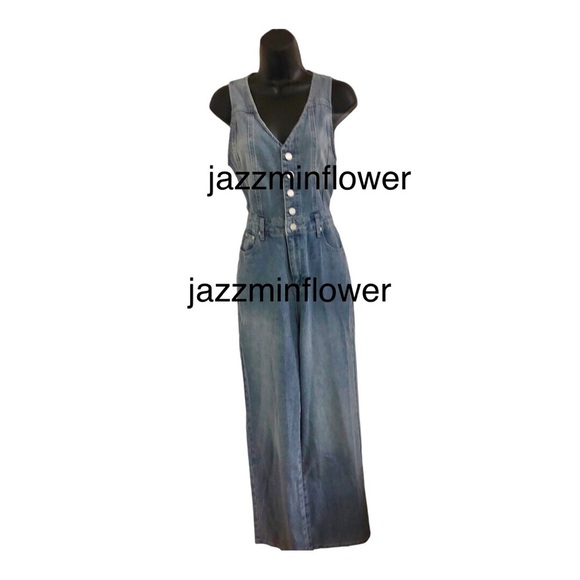 Sincerely Jules blue denim button front sleeveless jeans jumper jumpsuit size M - Picture 11 of 17